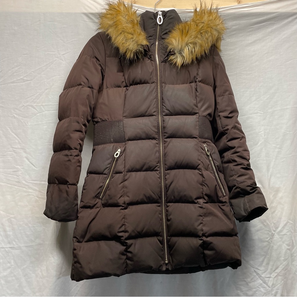 Ivanka Trump coat jacket winter quilted dark brown long small puffer